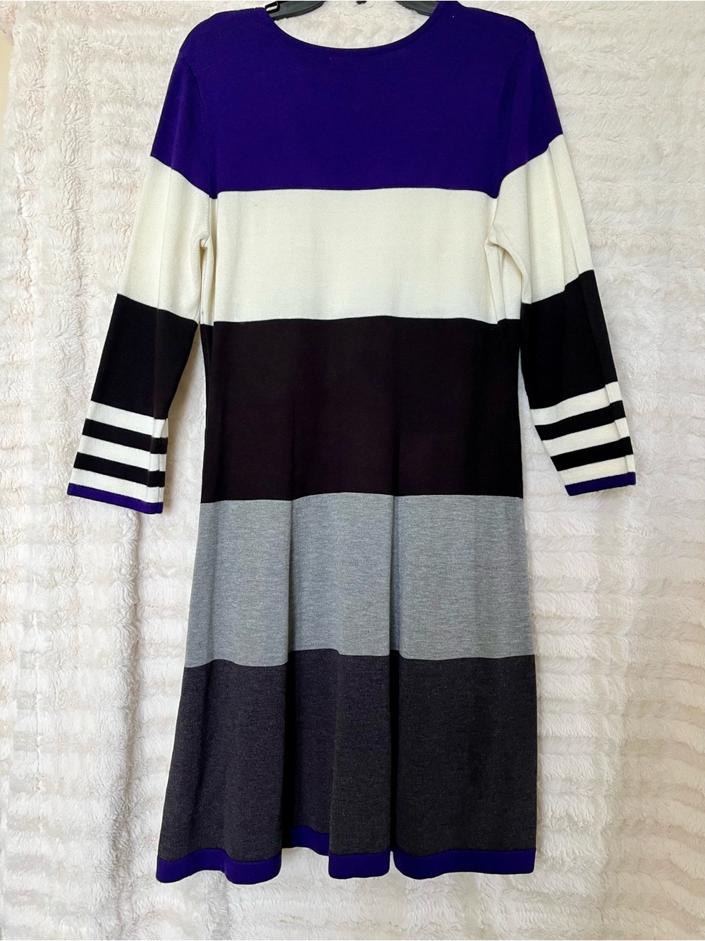 Jessica Howard Printed Colorblock Knit Dress in Purple, White & Gray (Size L) - Picture 2 of 8